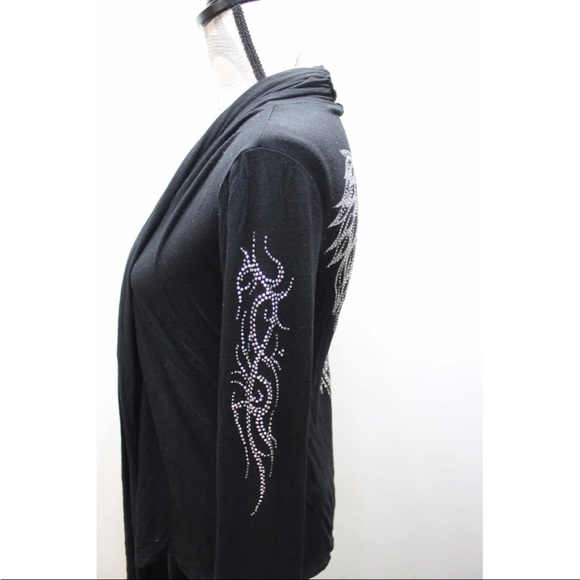 S12 Black 3D Metal Crystallize Women Over Piece Wings Blouse Black USA Med Wrap - Picture 7 of 12